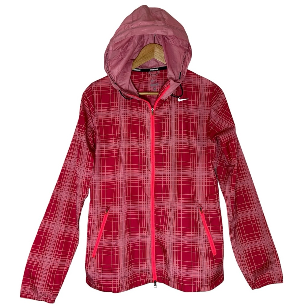 Nike Phenom Vapor Pink Red Plaid Hooded‎ Running Gym Yoga Activewear Jacket M